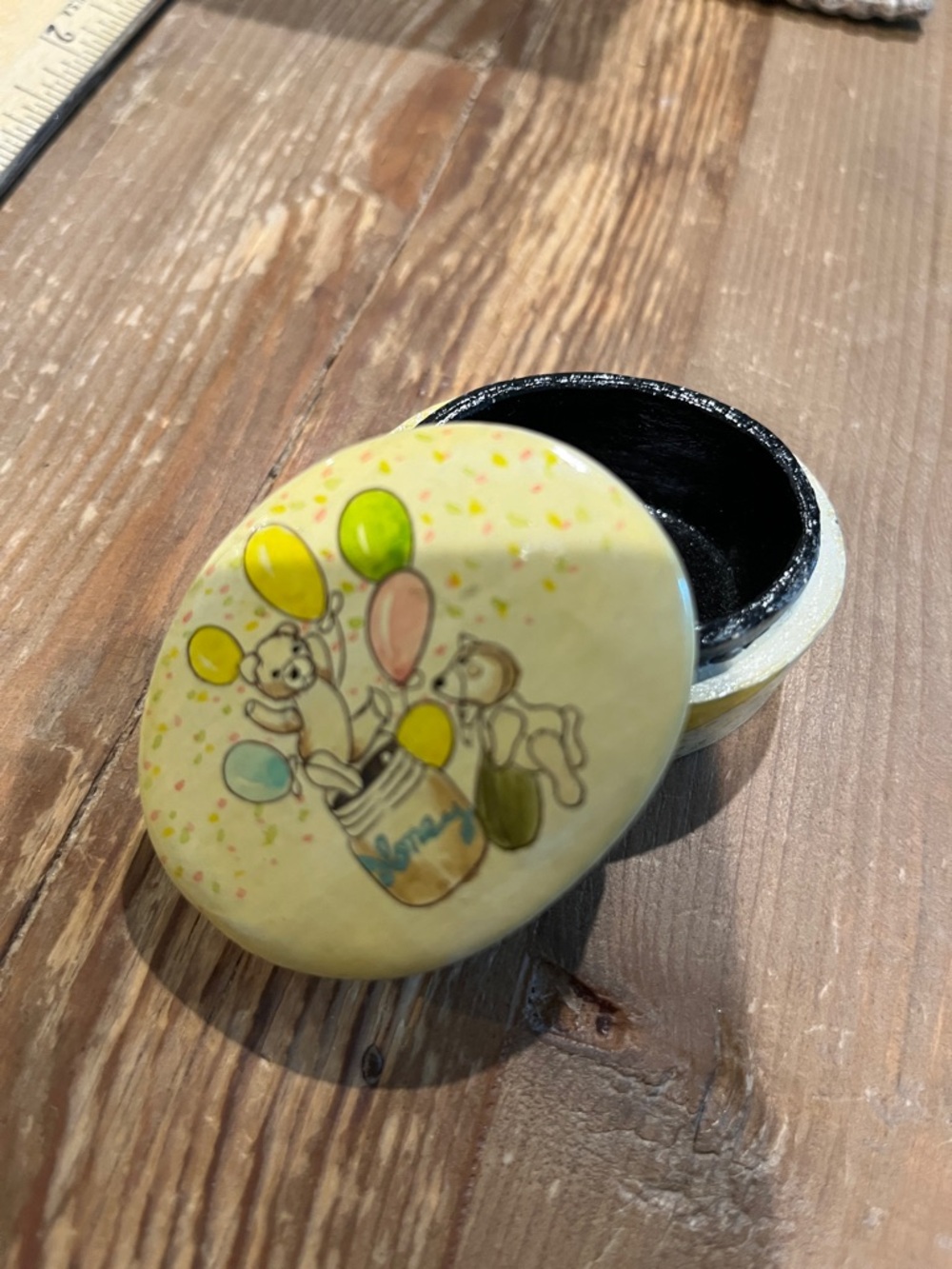Vintage Kids Decorative Trinket Box with Yellow Balloon Bear Design